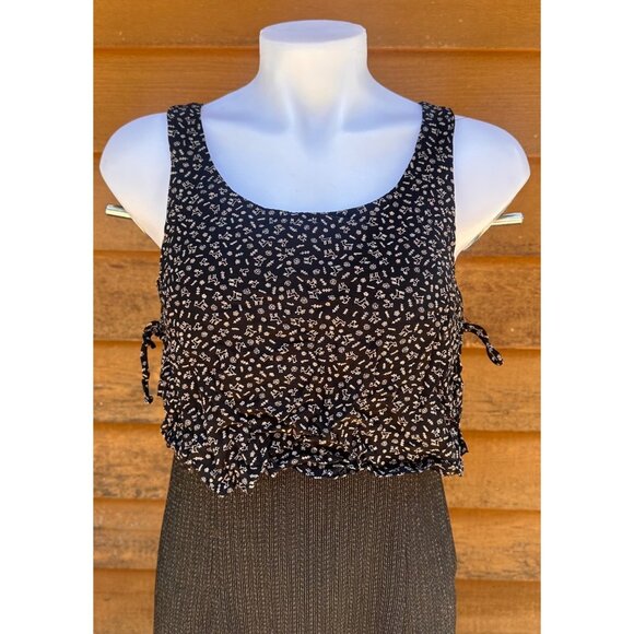 Vintage 90s Carole Little Black Maxi Dress W/ Goat & Chicken Graphic Top Sleevel - Picture 5 of 9